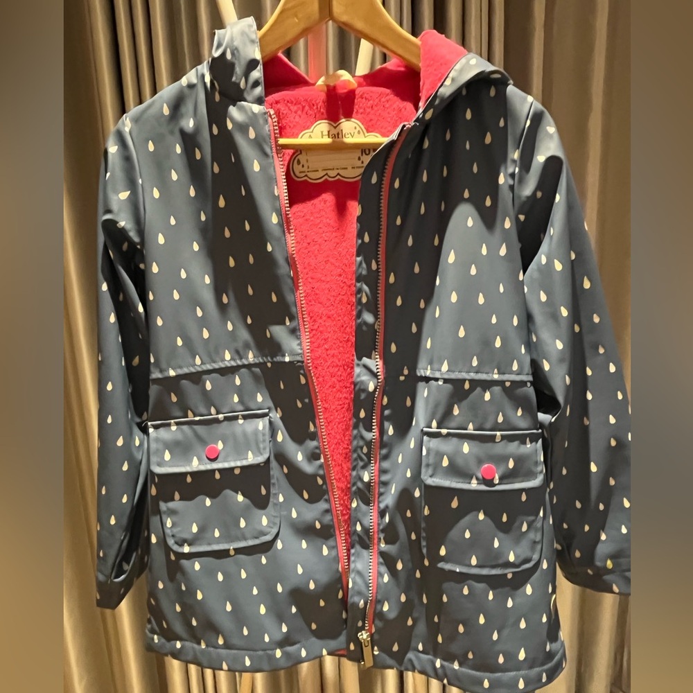 Kids Hatley Raindrop Pattern Jacket - Blue and Pink